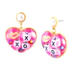 Betsey Johnson Pink Heart XO Earrings